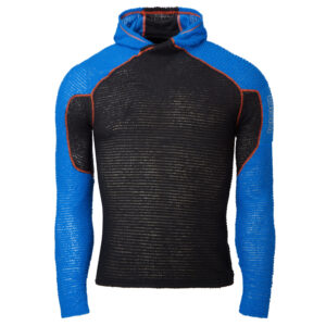 OC154 Core Hoodie Black Blue Front hood down scaled 1