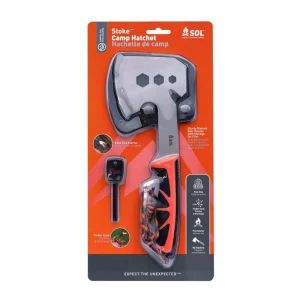 Stoke Camp Hatchet white background in packaging